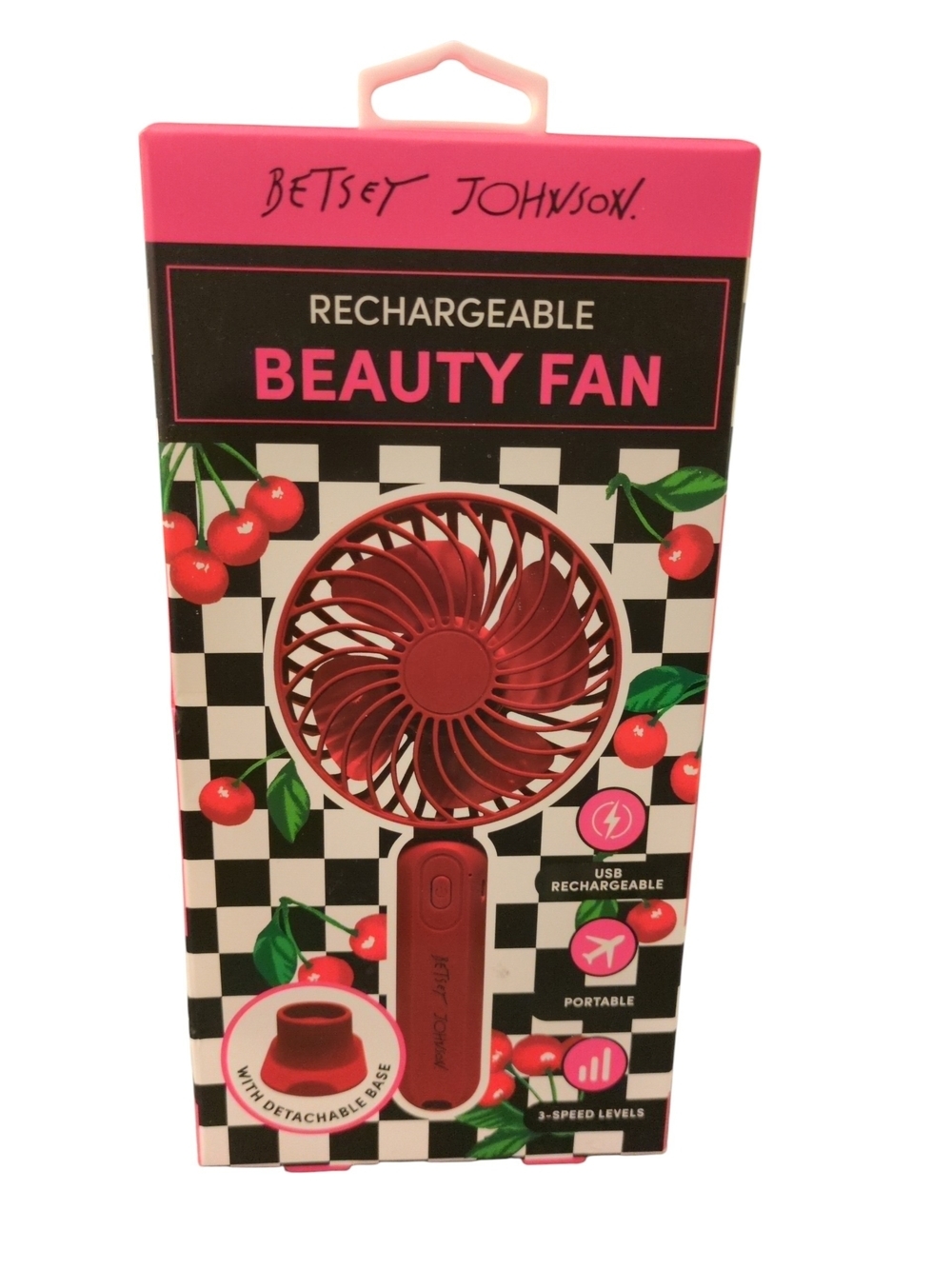 Betsey Johnson Rechargeable Red Beauty Fan, New In Box